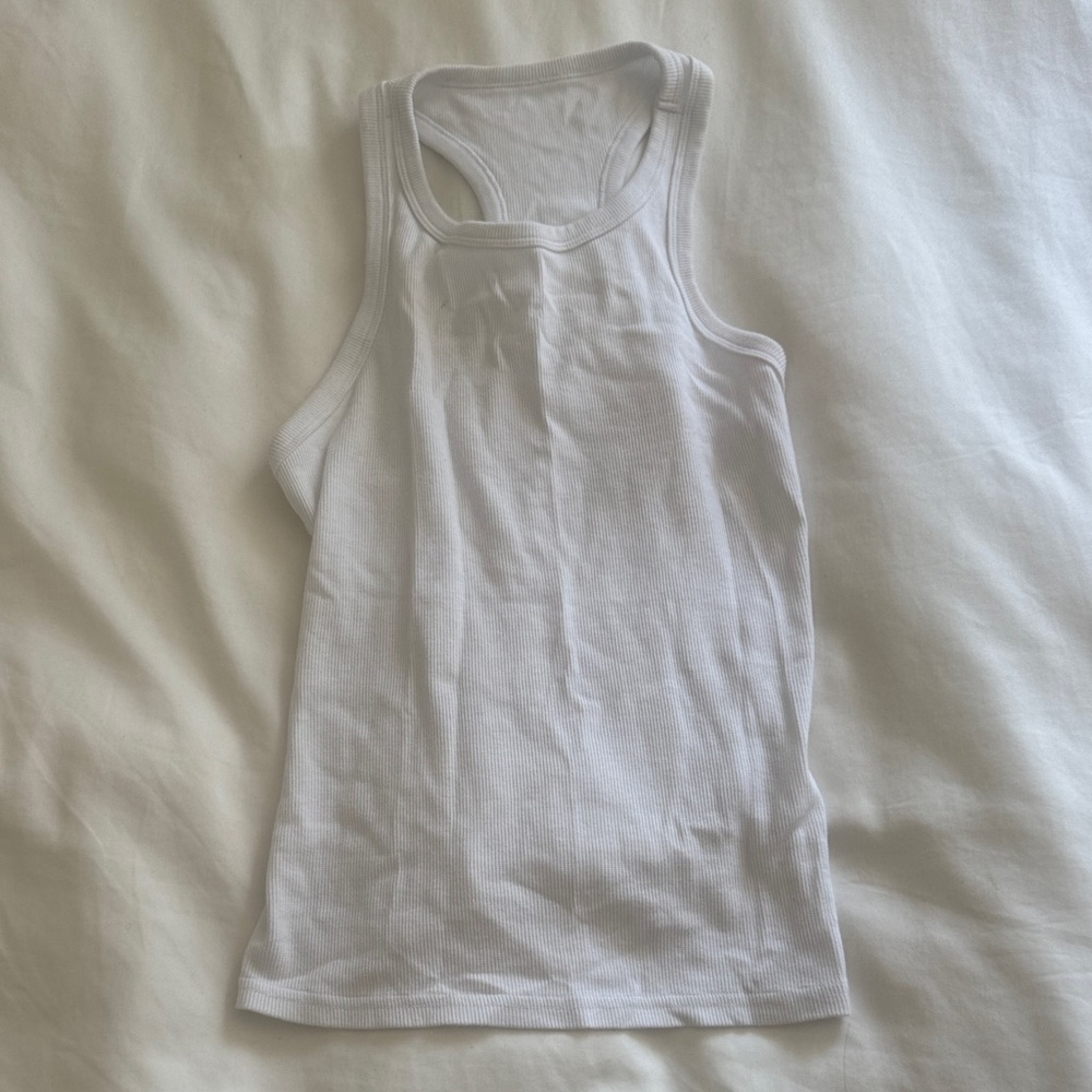 ALO Yoga White Ribbed Racerback Tank Top